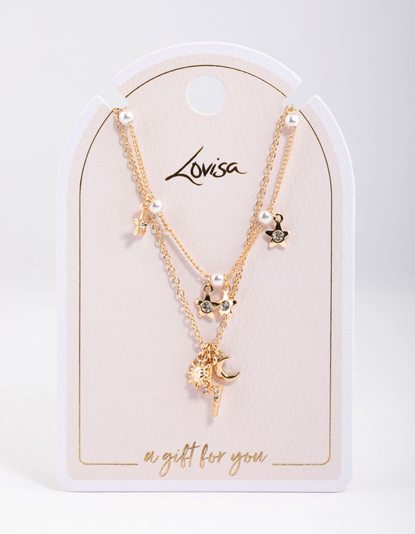 Gold Pearl & Celestial Layered Necklace