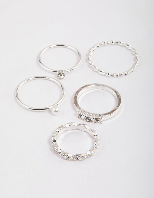 Silver Pearl & Stone Marquise Ring Pack