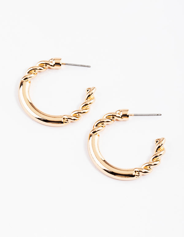 Gold Screw Medium Hoop Earrings
