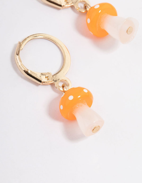 Gold Mini Mushroom Huggie Earrings