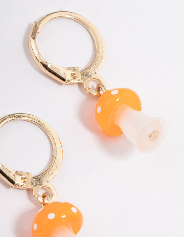 Gold Mini Mushroom Huggie Earrings