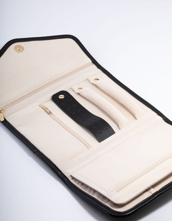 Black Quilted Faux Leather Jewellery Travel Case