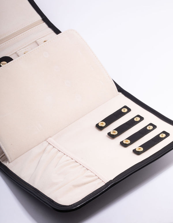 Black Quilted Faux Leather Jewellery Travel Case