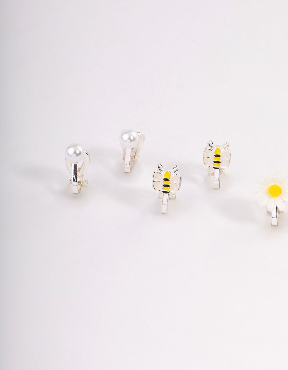 Kids Silver Daisy Clip On Earrings 5-Pack