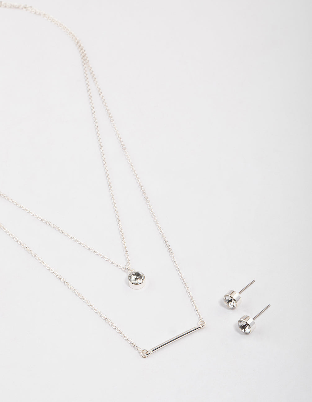 Silver Layered Stone Bar Necklace & Earrings Set