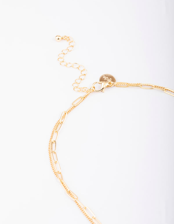 Gold Layered Textured Square Necklace & Earrings Set