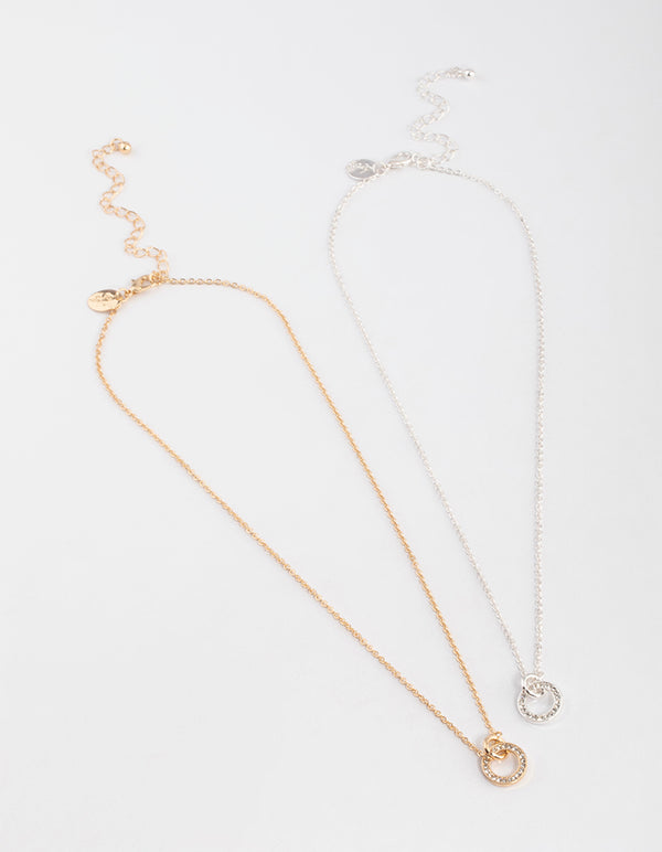 Mixed Metal Diamante Link Circle Necklace Pack