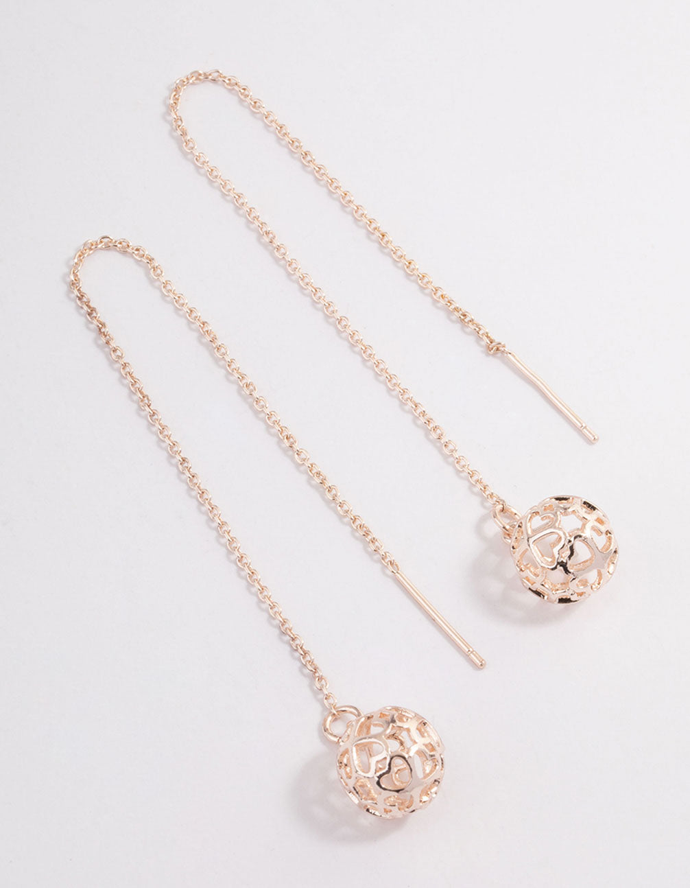 Rose Gold Filigree Ball Thread Through Drop Earrings