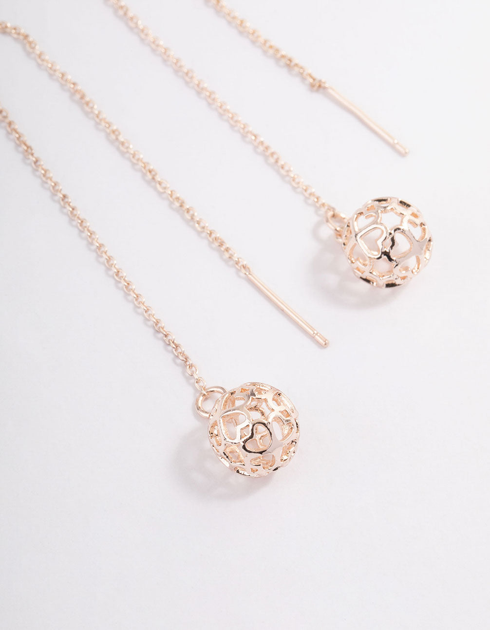 Rose Gold Filigree Ball Thread Through Drop Earrings