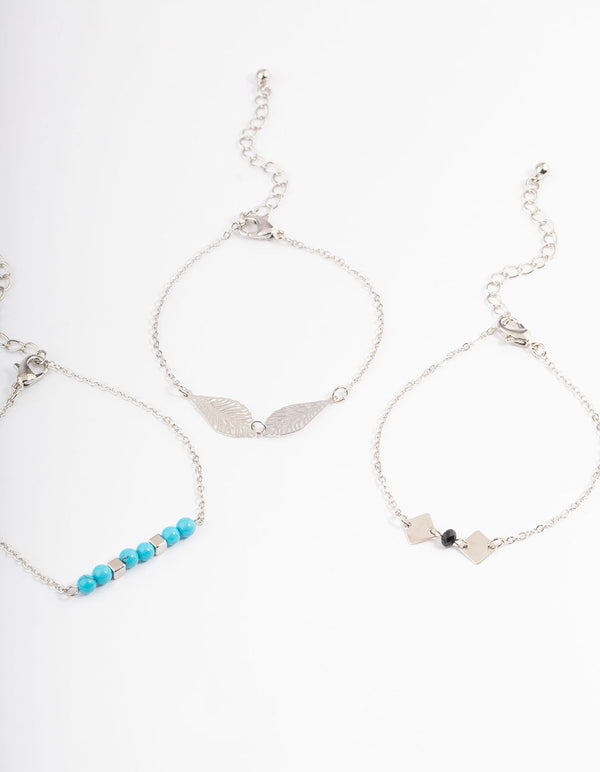 Silver Mixed Filigree Facet Bead Bracelet 4-Pack