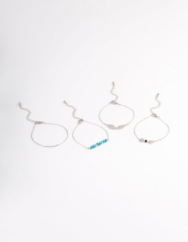 Silver Mixed Filigree Facet Bead Bracelet 4-Pack