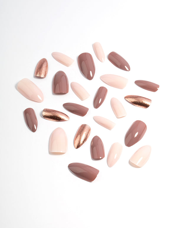 Plastic Bronze Mixed Metallic Press On Nails