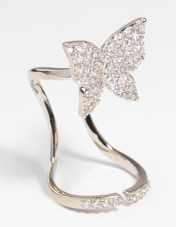 Silver Diamante Butterfly Fingertip Ring