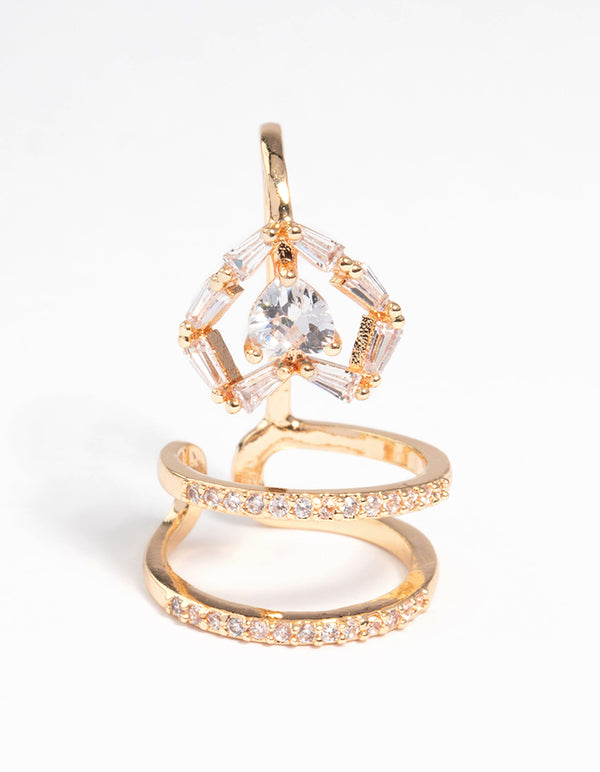 Gold Crystal Heart Fingertip Ring
