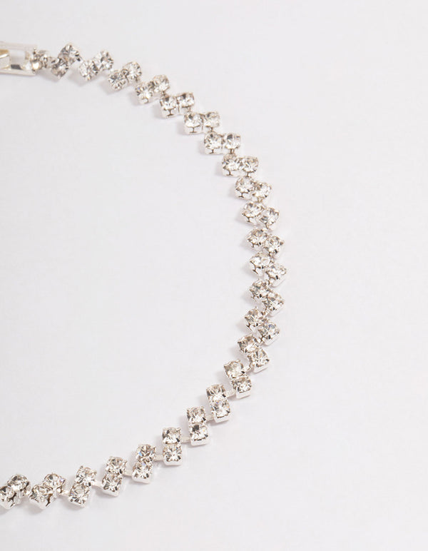 Silver Double Dangle Diamante Petal Tennis Bracelet