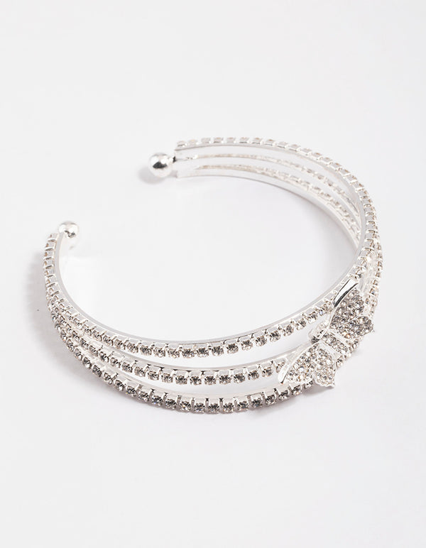 Silver Triple Row Diamante Butterfly Cuff Bangle