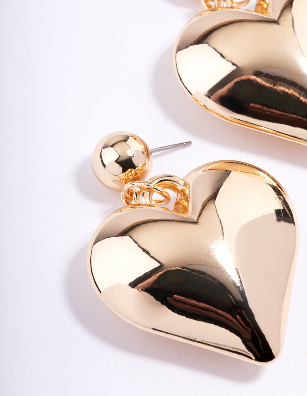Gold Big Puffy Heart Drop Earrings