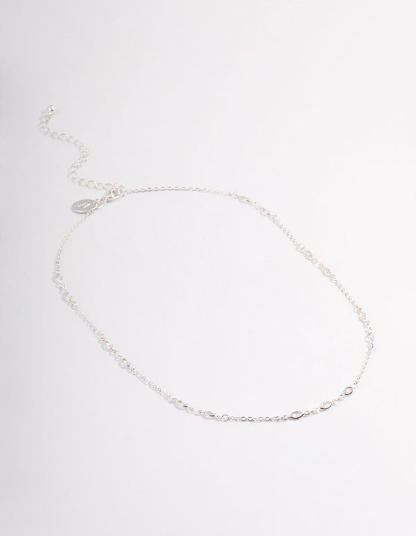 Silver Cubic Zirconia Dainty Chain Necklace