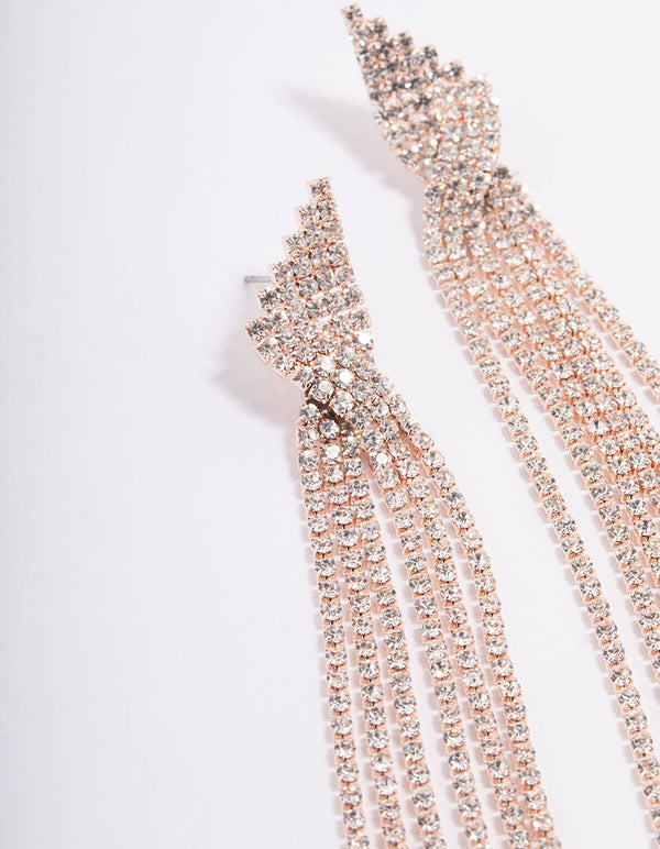 Rose Gold Statement Stand Twist Drop Earrings