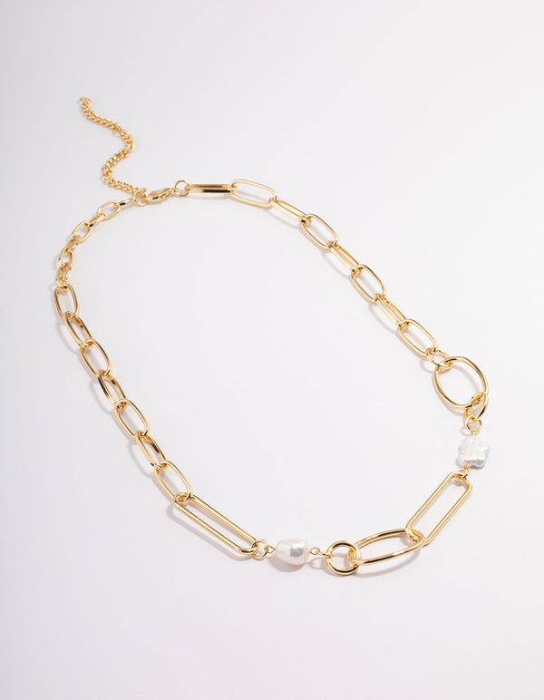 Gold Plated Variety Link Freshwater Pearl Necklace