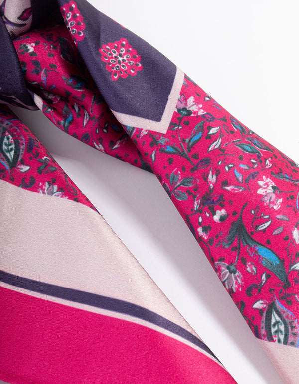Pink Fabric Mixed Tone Floral Print Scarf