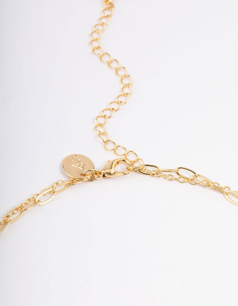 Gold Plated Disc Drop Chain Cubic Zirconia Double Layer Necklace