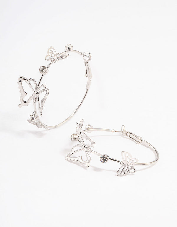 Silver Butterfly Hoop Earrings