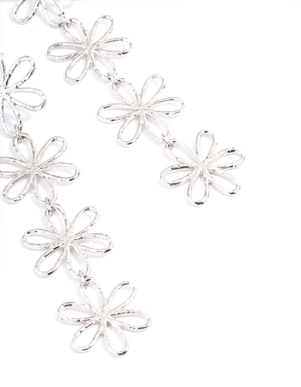 Silver Flower Drop Earrings