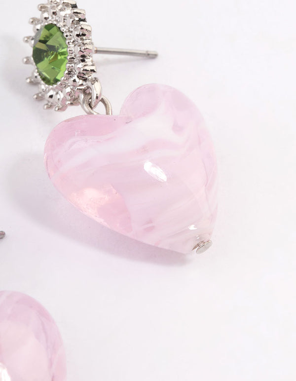 Rhodium Acrylic Heart Drop Earrings