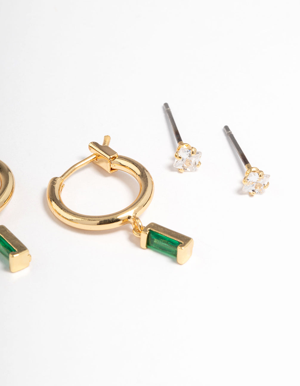Gold Plated Cubic Zirconia Emerald Cut Huggie Earrings 6-Pack