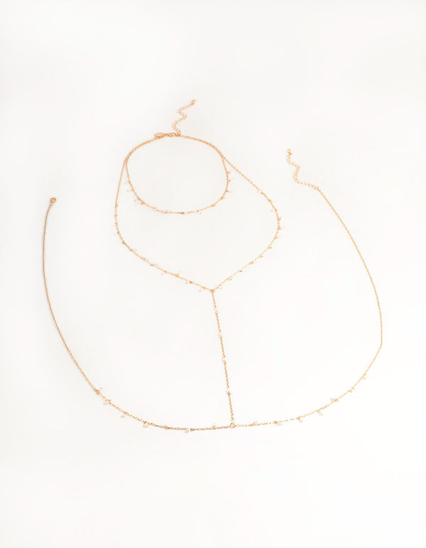 Gold Dainty Pearl Body Chain