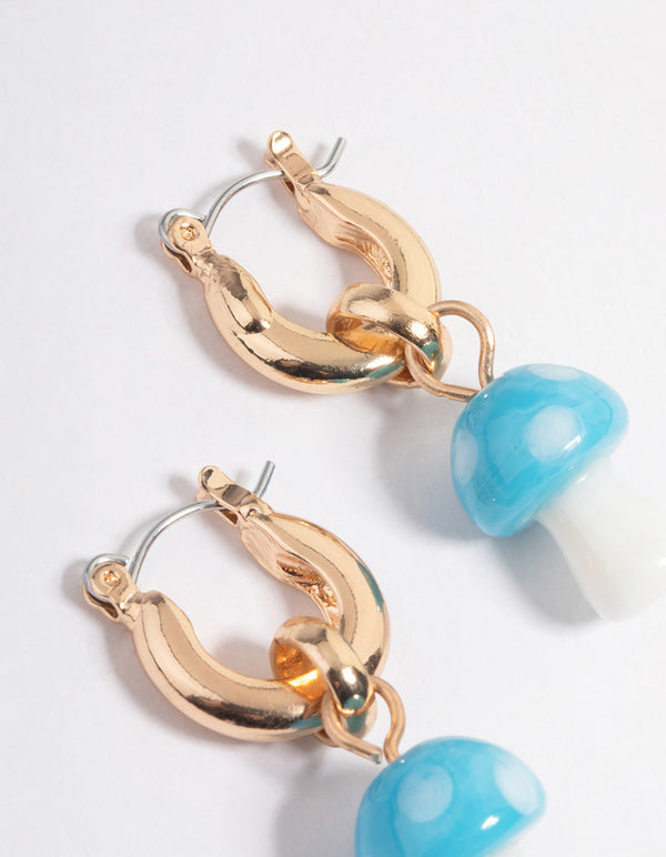 Blue Chunky Mushroom Hoop Earrings
