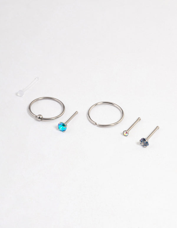 Surgical Steel Blue Nose Stud 6-Pack