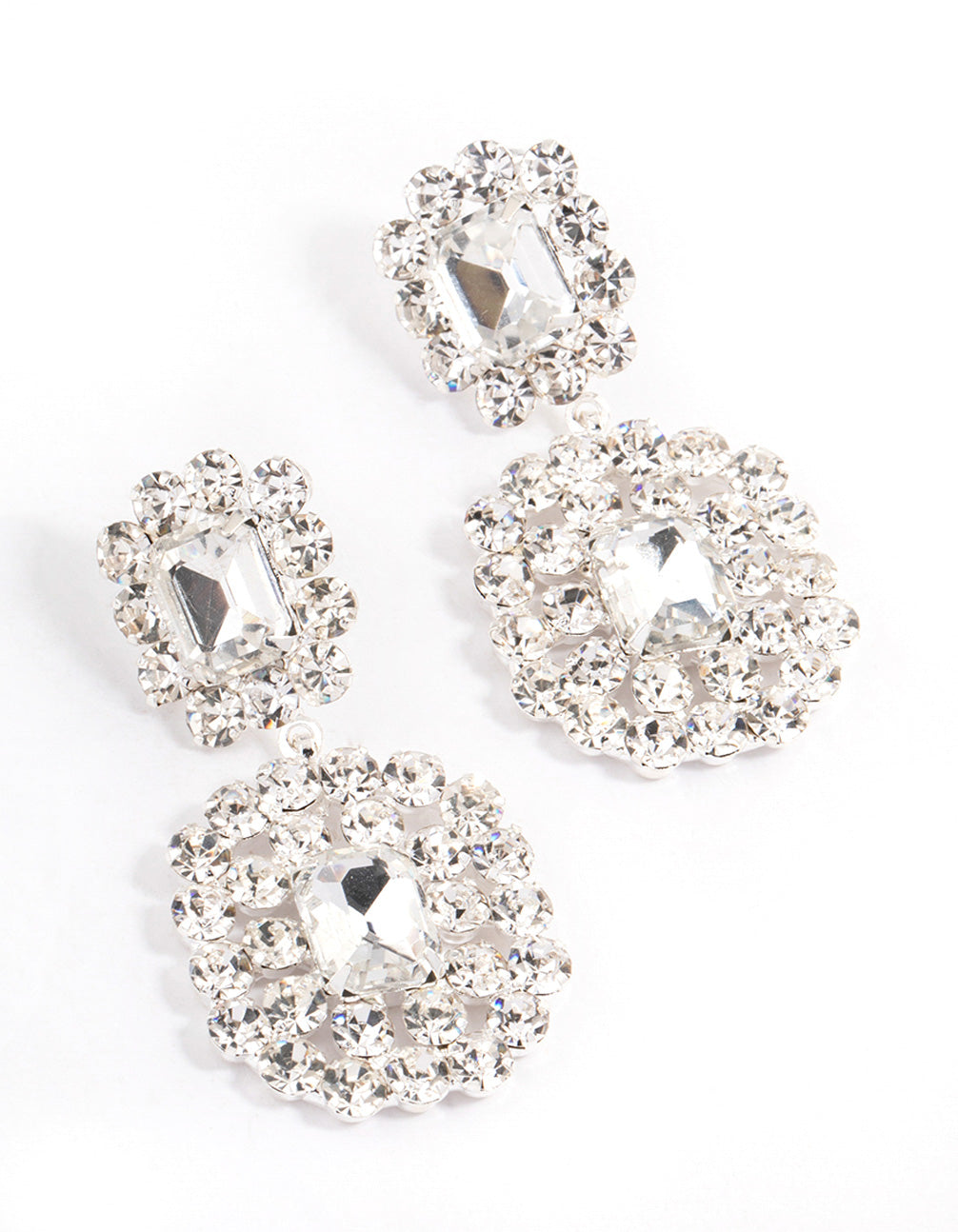 Silver Diamante Sparkle Double Drop Earrings