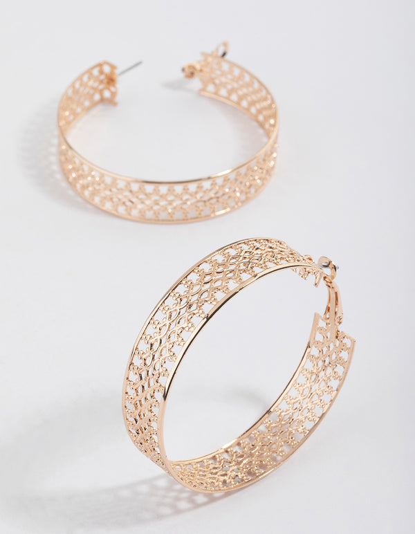 Gold Stamp Hoop Earrings 50mm
