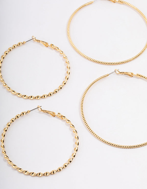 Gold Plated Small Textured Hoop Earrings Pack