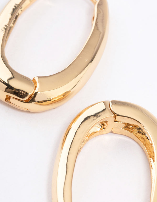 Gold Plated Long Oval Plain Huggie Earrings