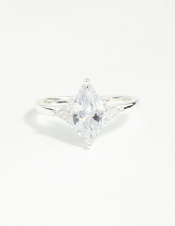Silver Plated Precious Marquise Ring