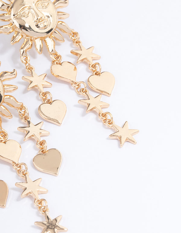 Gold Statement Stone Heart Drop Earrings
