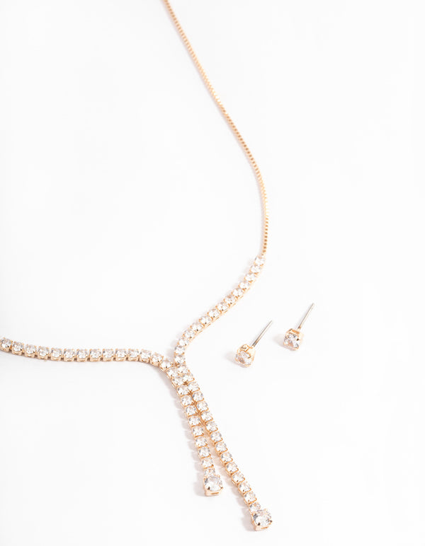 Gold Cubic Zirconia Multi Y-Neck Jewellery Set
