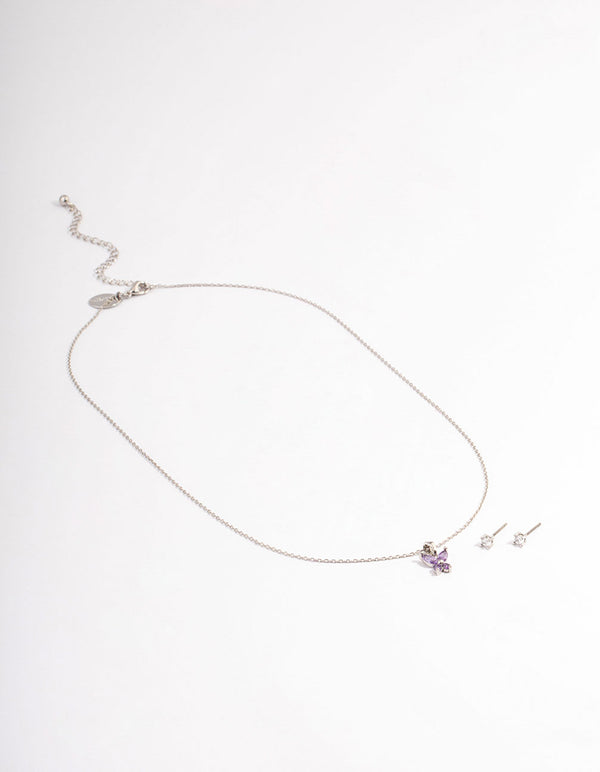 Silver Amethyst Butterfly Jewellery Set