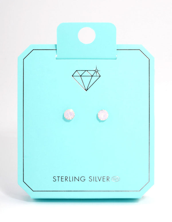 Sterling Silver Pink Opal Stud Earrings