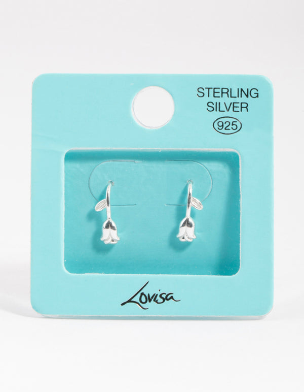 Sterling Silver Rose Drop Hoop Earrings