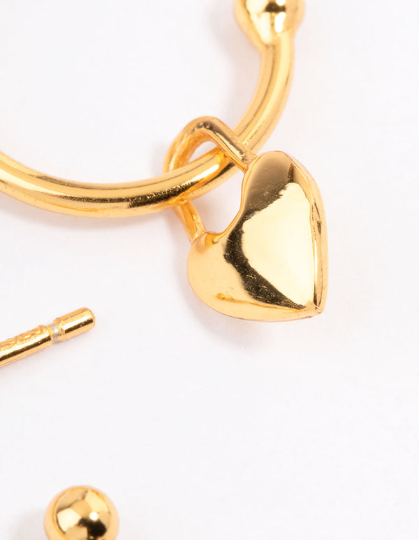 Gold Plated Sterling Silver Heart Charm Hoop Earrings