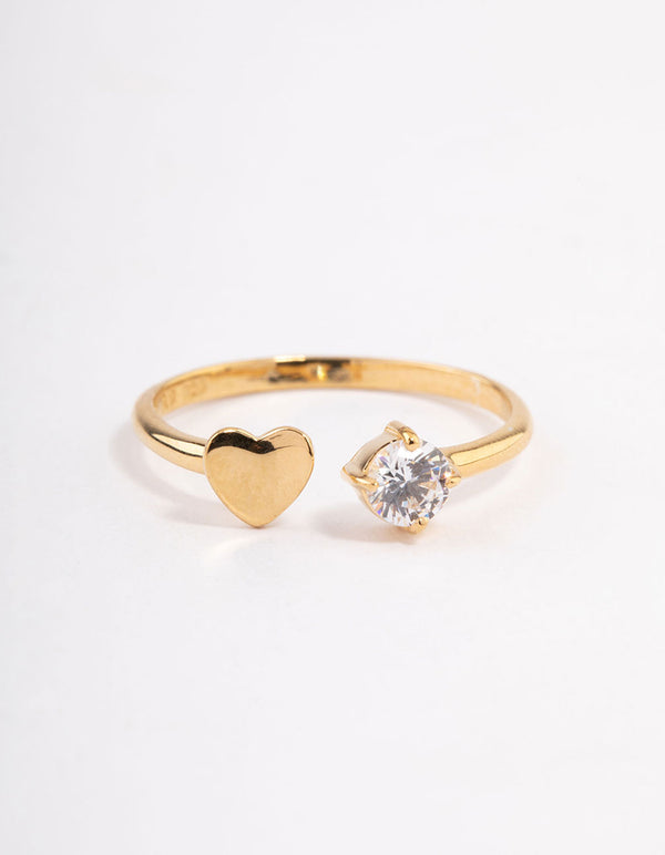 Gold Plated Sterling Silver Open Heart & Cubic Zirconia Ring