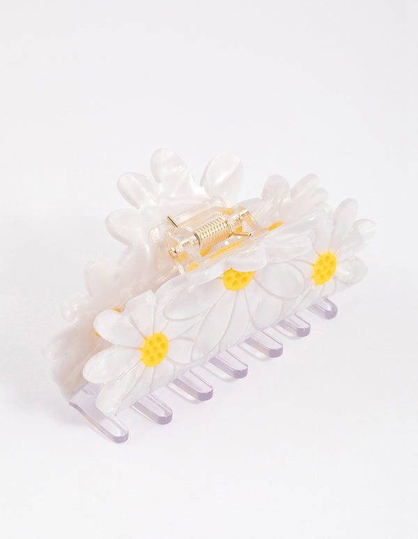 White Acrylic Triple Flower Hair Claw