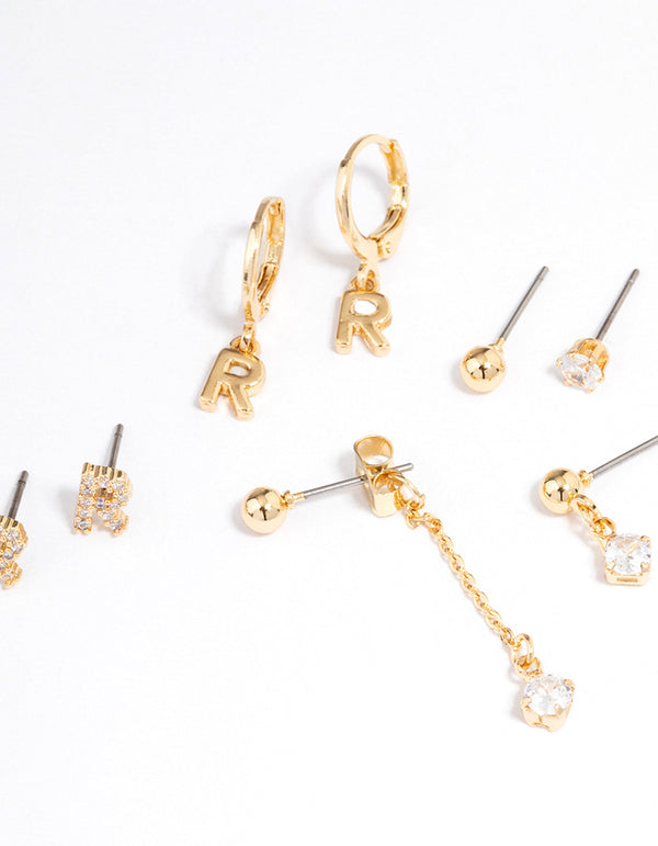 Letter 'R' Gold Plated Initial Ear Stackers
