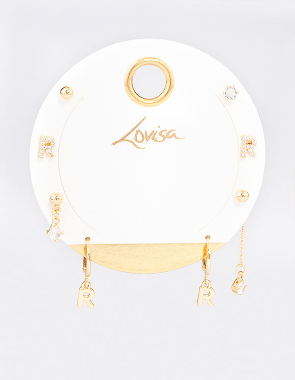 Letter 'R' Gold Plated Initial Ear Stackers
