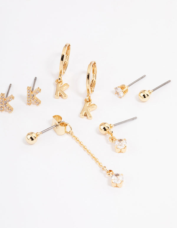 Letter 'K' Gold Plated Initial Ear Stackers