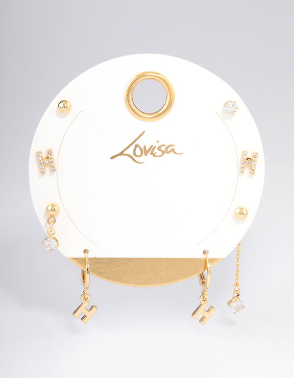 Letter 'H' Gold Plated Initial Ear Stackers